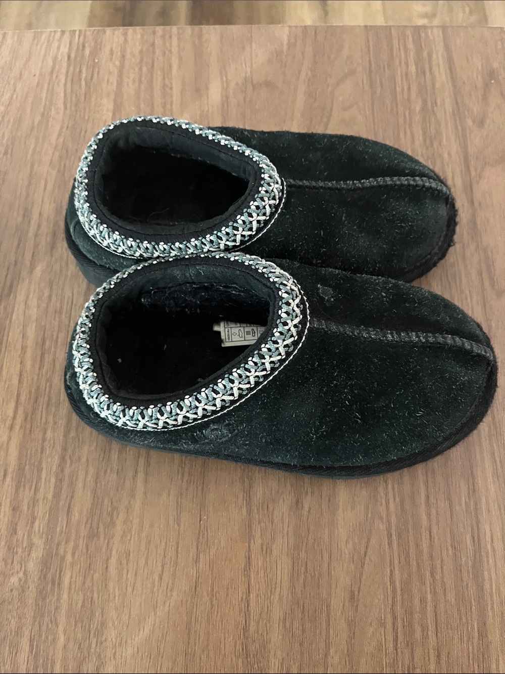 UGG Kids Black Velvet Slip-Ons with Silver Trim